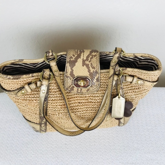 Coach Tan and Brown Woven Shoulder Bag - Picture 11 of 14